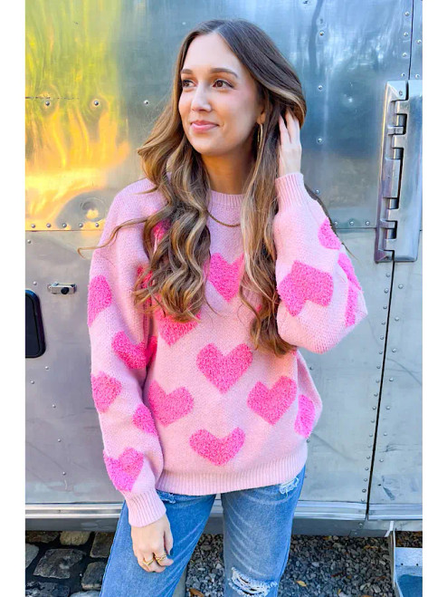 LIGHT PINK HEART SWEATER