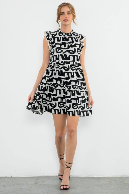 FLUTTER SLEEVE PRINT DRESS