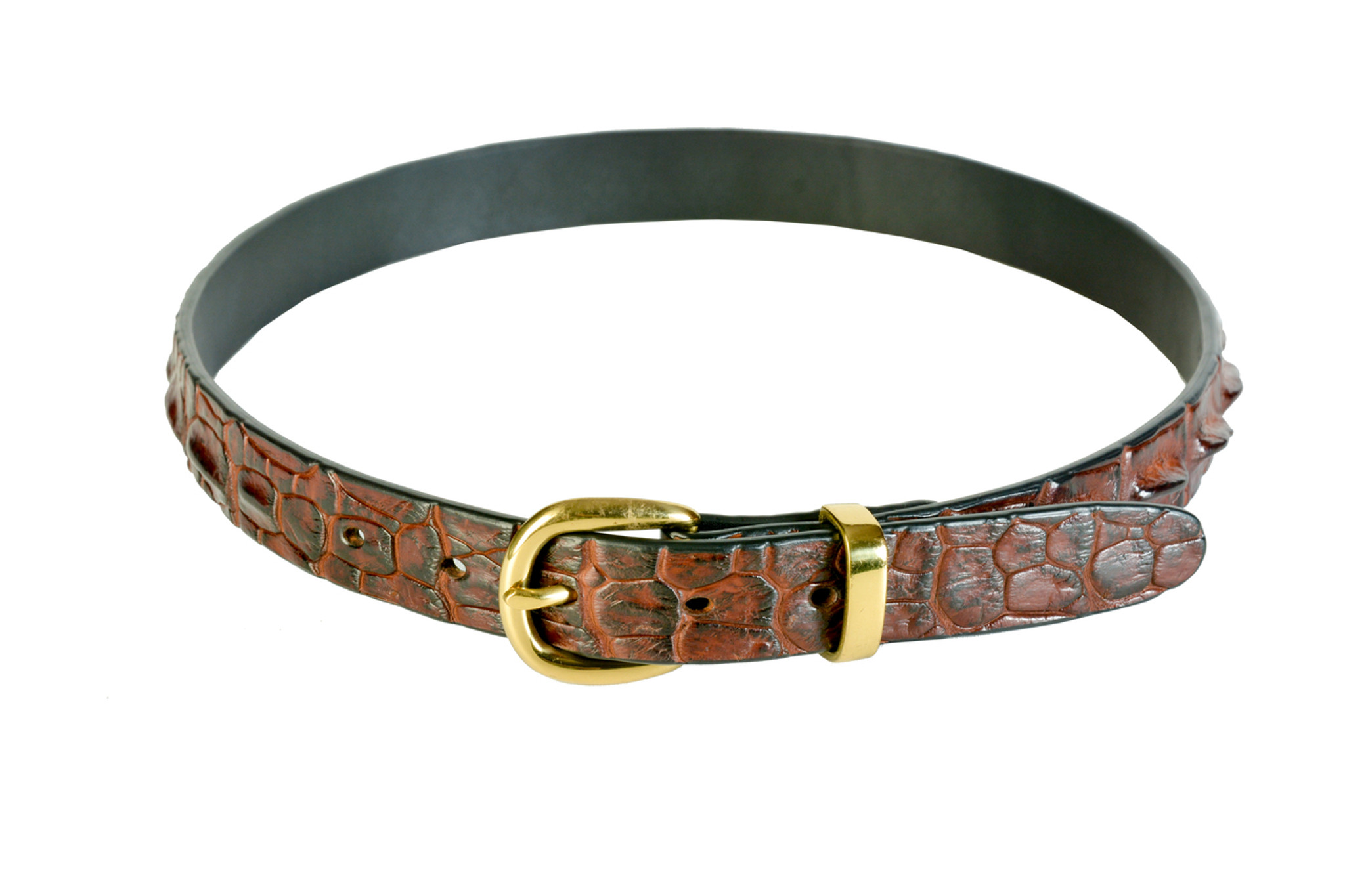 Hazelnut Brown Crocodile Leather Belt With Brass Buckle