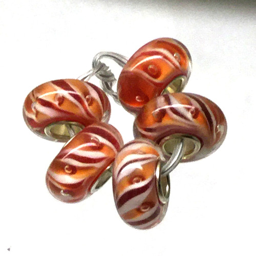 #74 - 7x14mm Large Hole 925 Sterling Silver Corn Bubble Inside Colorful Rondelle Glass Beads (1 Bead)