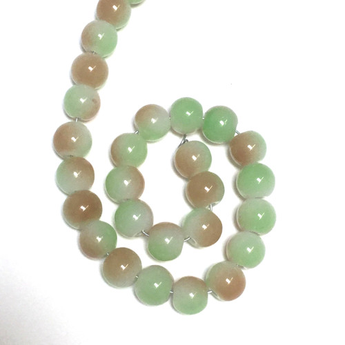 6008 - 8mm Half Light Green & Half Brown Two Colors Round Shape Spacer (10 Beads)