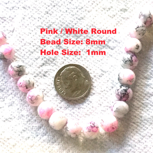 2050 - 8mm Pink Color Free style Pattern Round Spacer Bead (10 Beads)