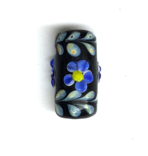 Aj 1005 - 20x10mm Blue Flower on Black Tube Bead