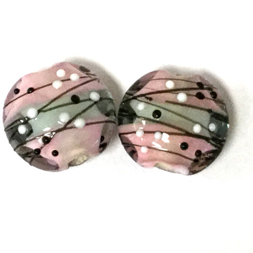 15mm Pink/Gray Lentil Grace Beads Set (2 Beads)