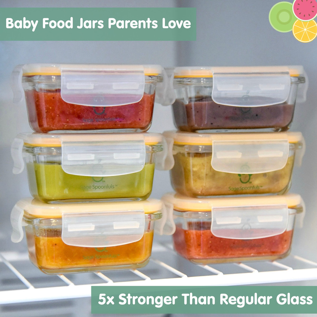 Sage Spoonfuls 6 Piece Tough Glass Tubs Baby Food Storage Containers