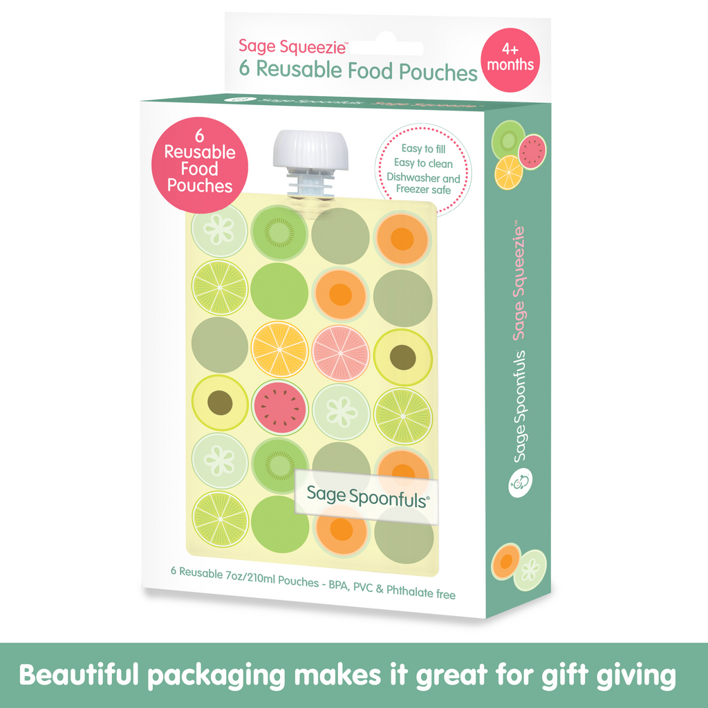 Sage Squeezie Reusable Baby Food Pouch in Fruit Dot - 6-Pack