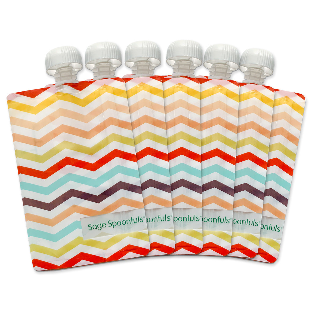 Sage Squeezie Reusable Baby Food Pouch in Chevron - 6-Pack