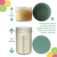 Glass Baby Food Storage Containers 6 Pack - 4oz/8oz