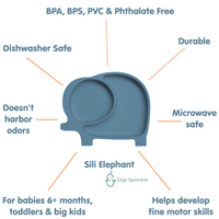 Silicone Suction Plate for Toddlers, Sage Elephant