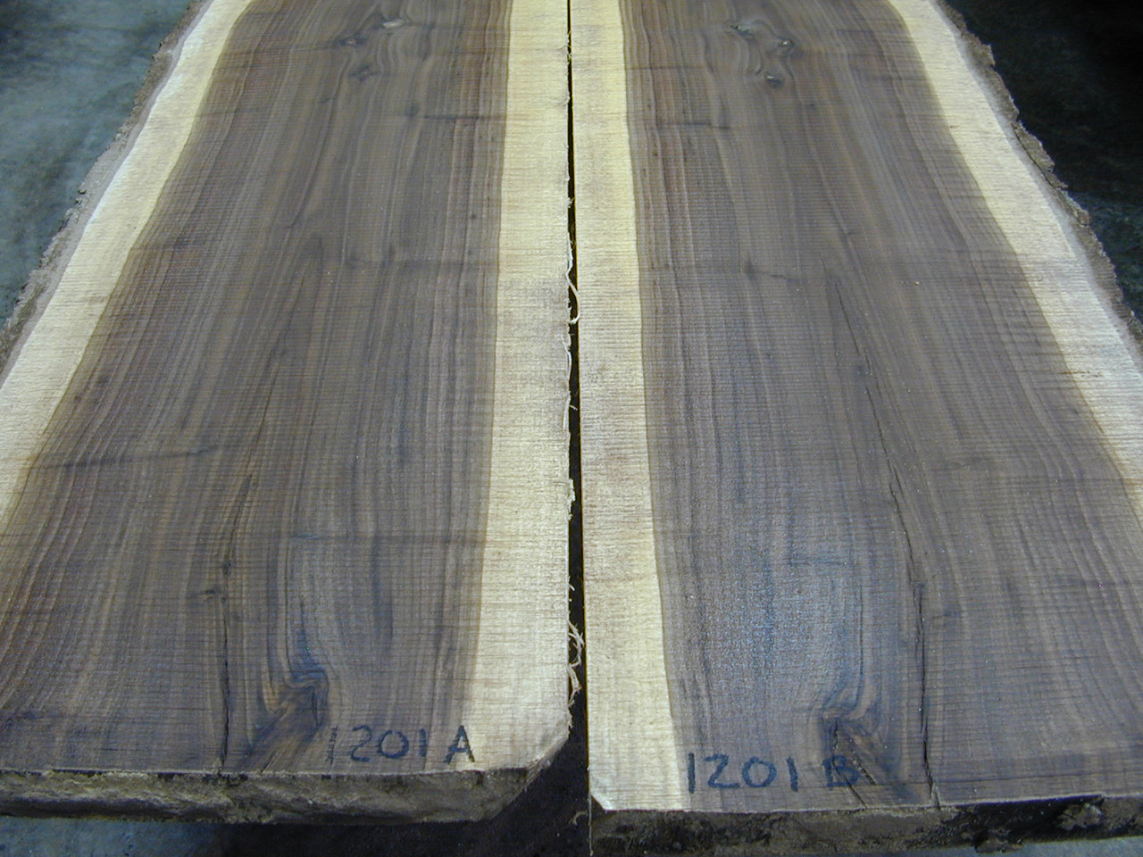 8/4 Bookmatched Walnut Live Edge Table Top Slabs - 1201 AB