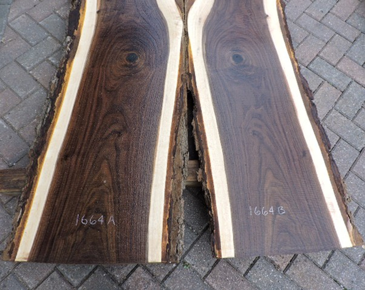 8/4 Bookmatched Walnut Live Edge Table Top Slabs - 1664 AB