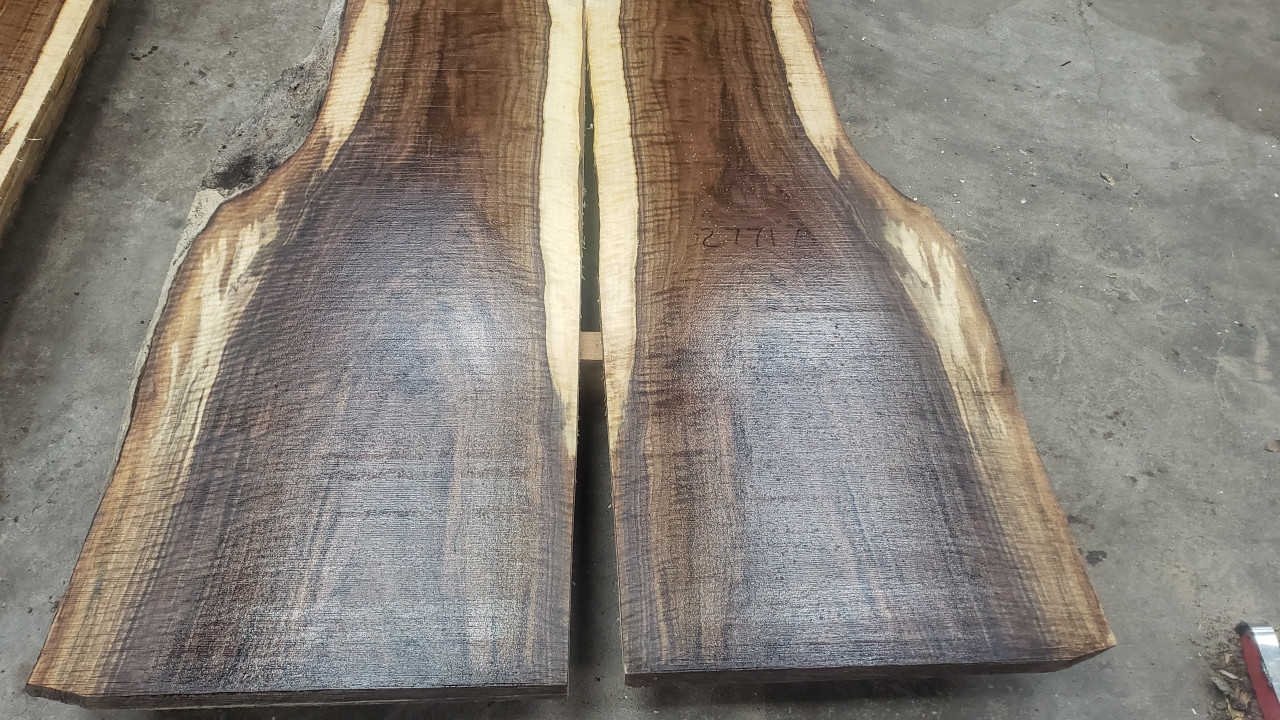 8/4 Bookmatched Curly Walnut Live Edge Slabs - 2771 AB