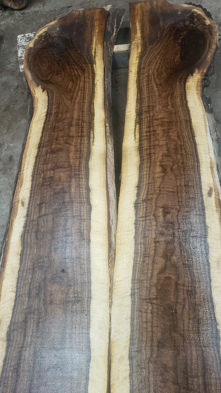 8/4 Bookmatched Curly Walnut Live Edge Slabs - 2771 AB