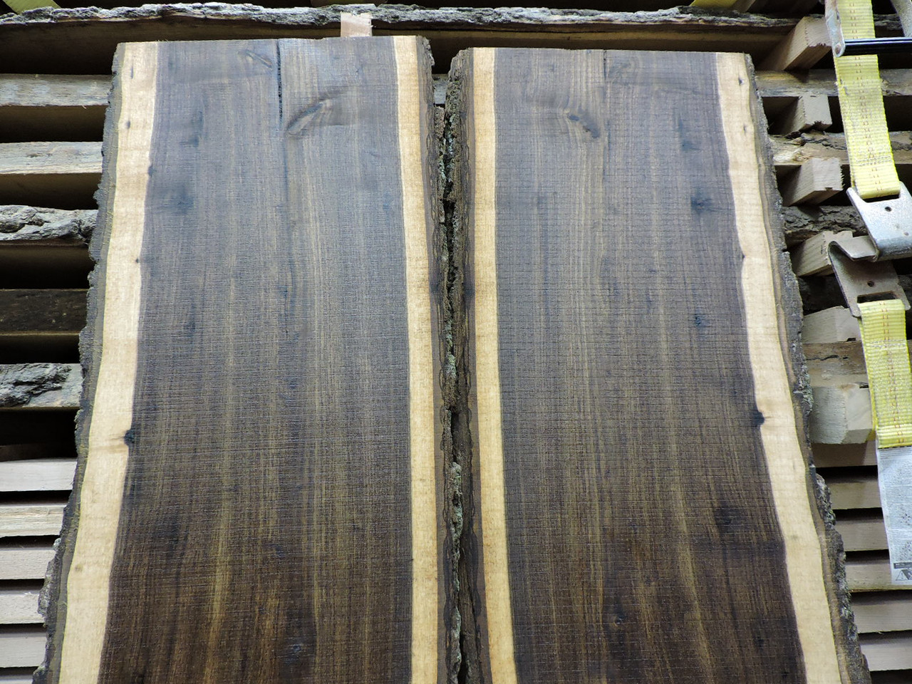8/4 Bookmatched Curly Walnut Live Edge Slabs - 429 AB