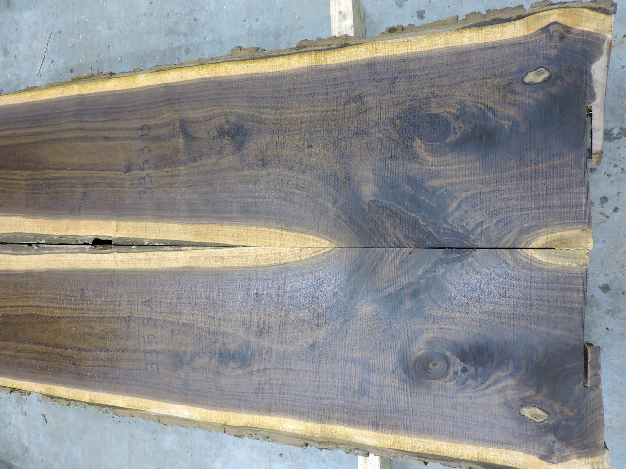 8/4 Bookmatched Walnut Live Edge SlabS - 3353 AB