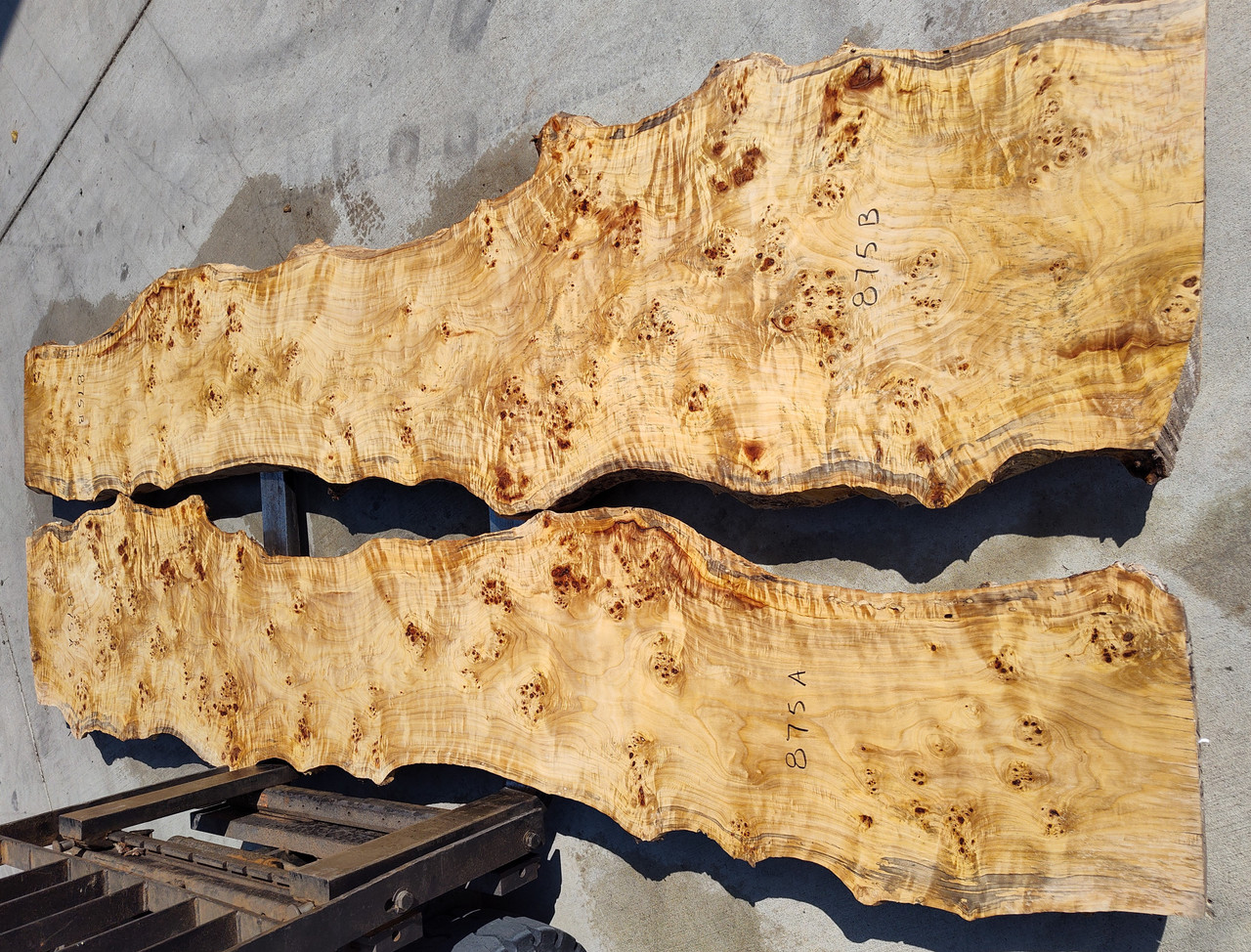 8/4 Bookmatched Mappa Burl Live Edge Slabs 875 AB - Logs to Lumber Co.