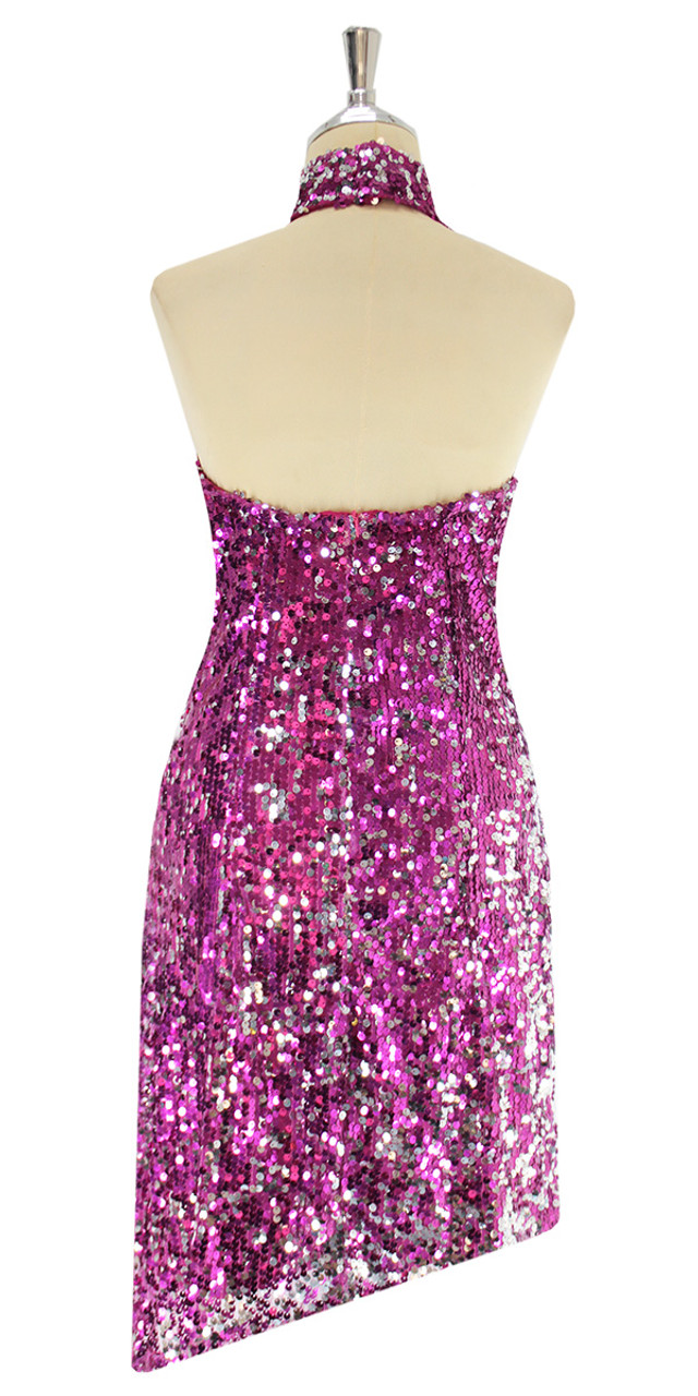 A short handmade sequin dress, in Duality fuchsia and silver sequins ...