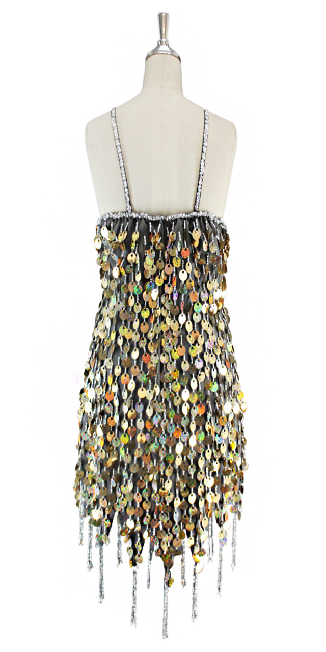 Short Dress | Paillette Gold Sequin Spangles | Jagged Hemline | SequinQueen