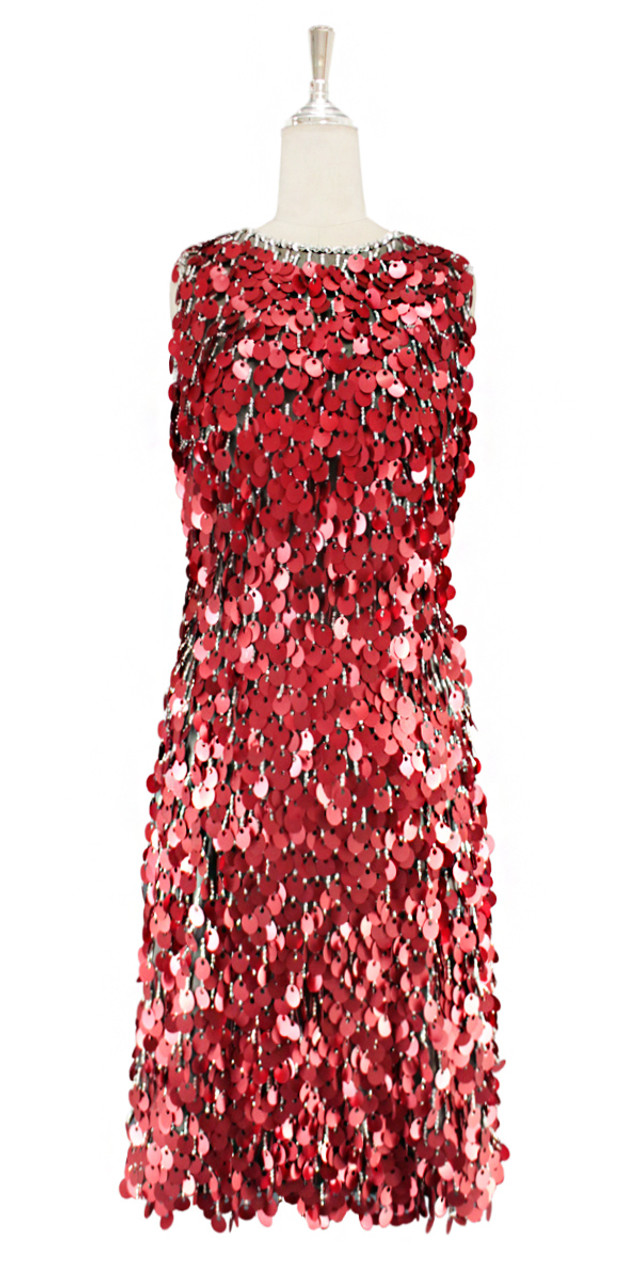 Short Dress | Paillette Matt Red Sequin Spangles | Grey Fabric | Cowl ...