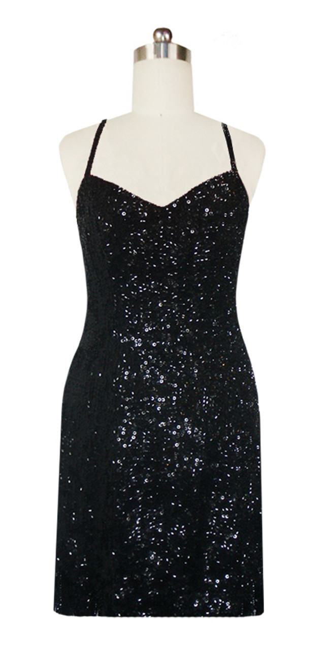 Short Dress | 8mm Round Sequin Spangles | Classic Black | SequinQueen