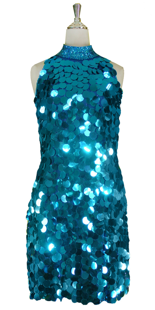 ワンピース jnhearts Tack dress/Blue Green 36 Short Chinese Collar Dress | Paillette Sequin Spangles