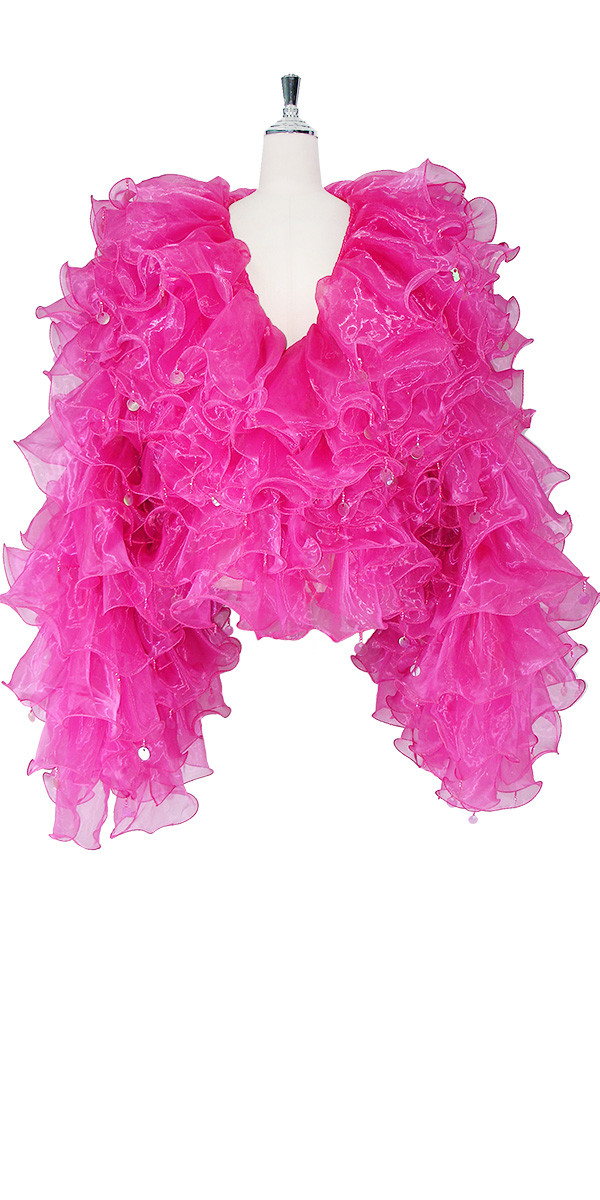 Long Sleeves Fuchsia Ruffles with Hanging Sequins Short Coat