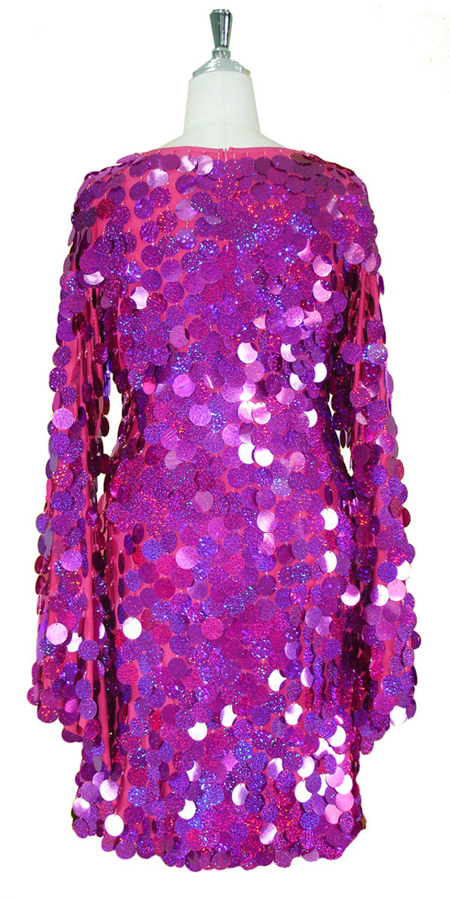 Short V-neck Dress | Paillette Sequin Spangles | Hologram Fuchsia ...