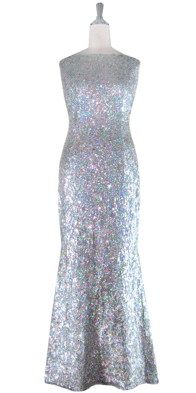 Long Cowl Back Dress | Handmade | 8mm Cupped Sequin Spangles | Silver ...