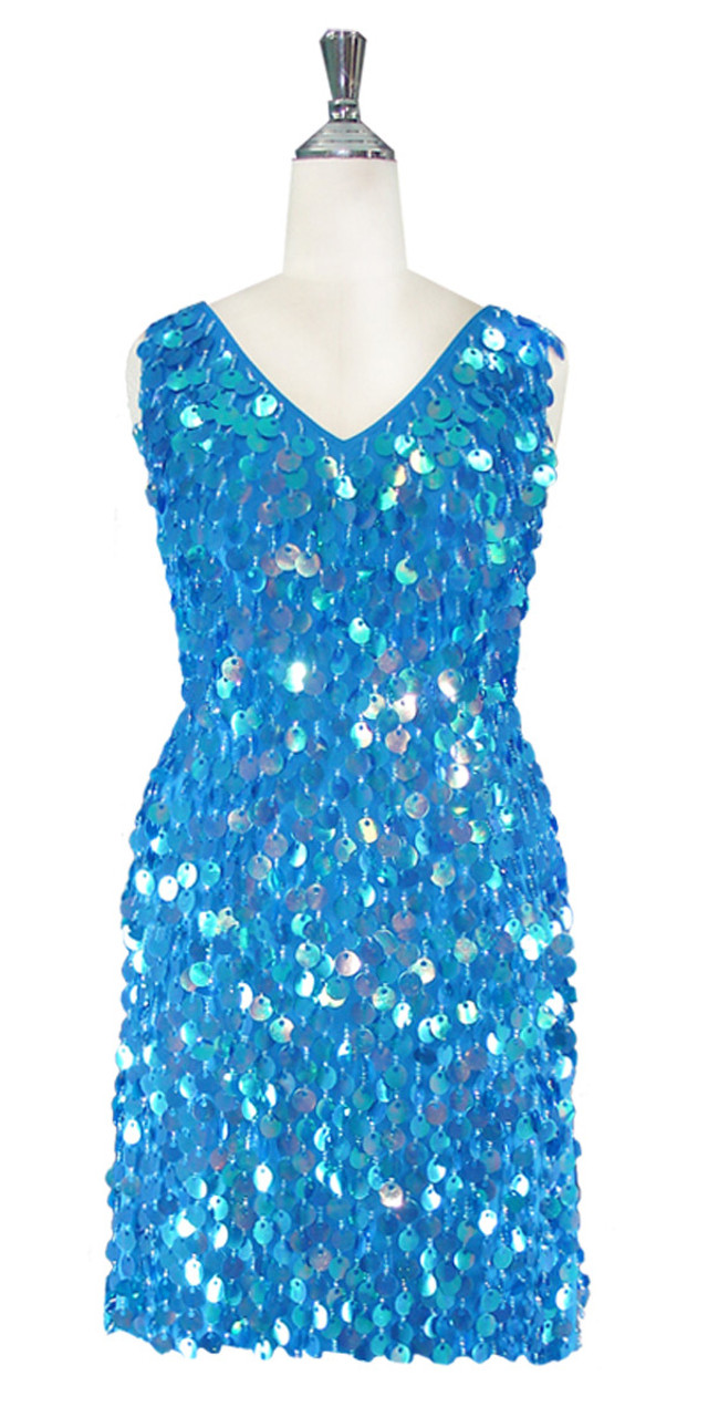 Short V Neck Dress | Paillette Sequin Spangles | Iridescent Pastel Blue ...