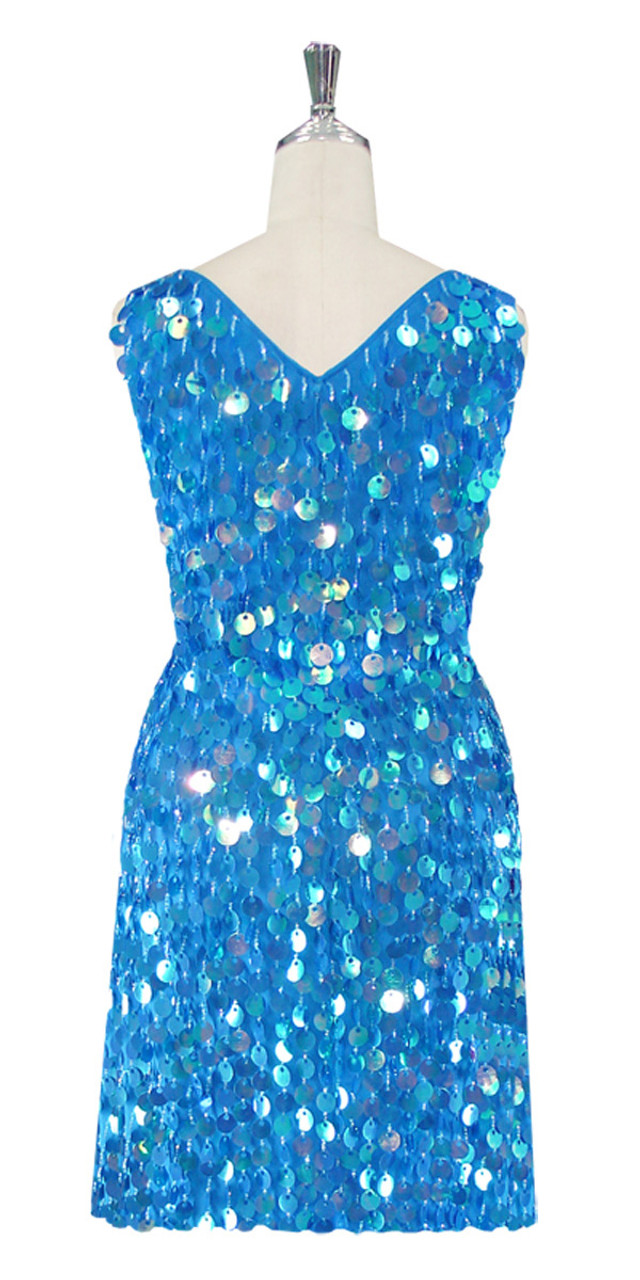 Short V Neck Dress | Paillette Sequin Spangles | Iridescent Pastel Blue ...