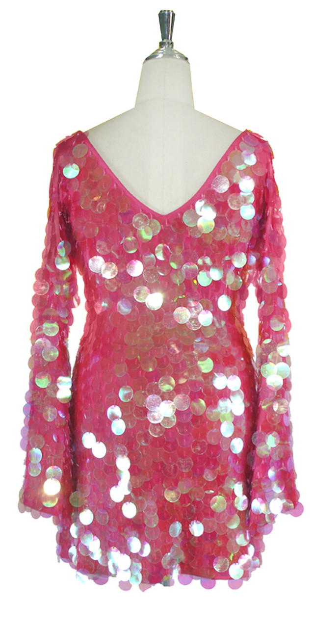 Short Dress with V Neck | Paillette Sequin Spangles | Iridescent Pink ...