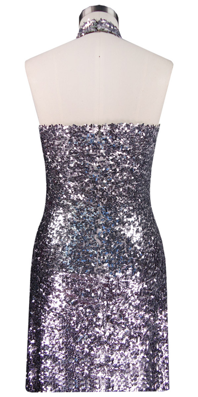 Short Dress | Sequin Fabric | Silver | Chinese Collar | Open Back ...