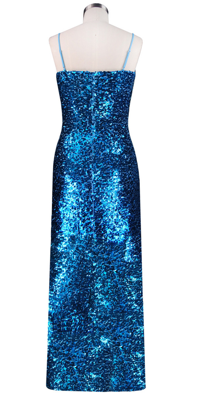 Long Dress | One-color | Metallic Turquoise Sequin Spangles Fabric ...