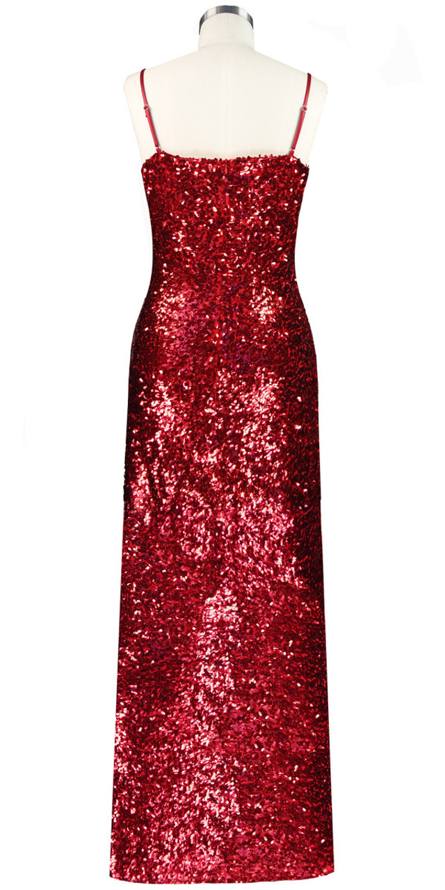 Long Dress | One-color | Metallic Red Sequin Spangles Fabric | Straight ...
