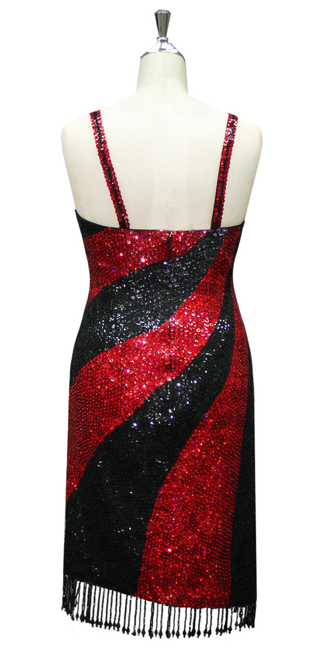 Short Red Sequin Fabric Dress With Hologram Hanging Sequins (SQ2022-004)