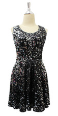 Short Black Sequin Fabric Dress Front View