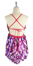 A short handmade sequin dress, with rectangular hologram silver and fuchsia mixed paillette sequins back view