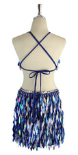 A short handmade sequin dress, in diamond-shaped metallic silver and dark blue sequins back view