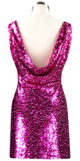 Sequin Fabric Short Dress in Fuchsia with Cowl Back Rear View