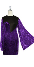 Short patterned dress with oversized sleeves in purple sequin spangles fabric and black stretch ITY fabric Close cut View