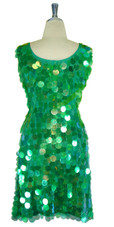 Short Handmade 30mm Paillette Hanging Iridescent Green Sequin Sleeveless Dress with U Neck back