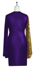 Short patterned dress in metallic gold sequin spangles fabric and stretch purple fabric with oversized sleeves Back