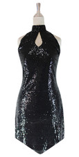 Short 2mm Sequin Fabric Dress In Black With Keyhole Chinese Collar