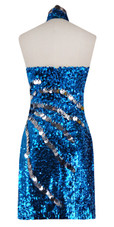 Short Dress With Chinese Collar In Turquoise Sequin Fabric With Hand Sewn Silver Metallic Sequin - back view