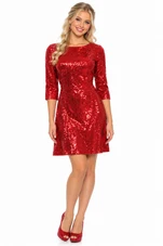 Show Choir Short Red Sequin Fabric Dress With Long Sleeves