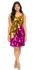 Show Choir Short Handmade Paillette Fuchsia and Gold Sequin Dress