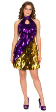 Show Choir Short Handmade Paillette Purple and Gold Sequin Dress