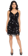 Show choir short handmade sequin dress, with tear-drop shaped black paillette sequins
