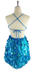 A short handmade sequin dress, with 10mm hologram turquoise fishscale sequins back view