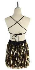 A short handmade sequin dress, with tear-drop shaped metallic gold paillette sequins back view